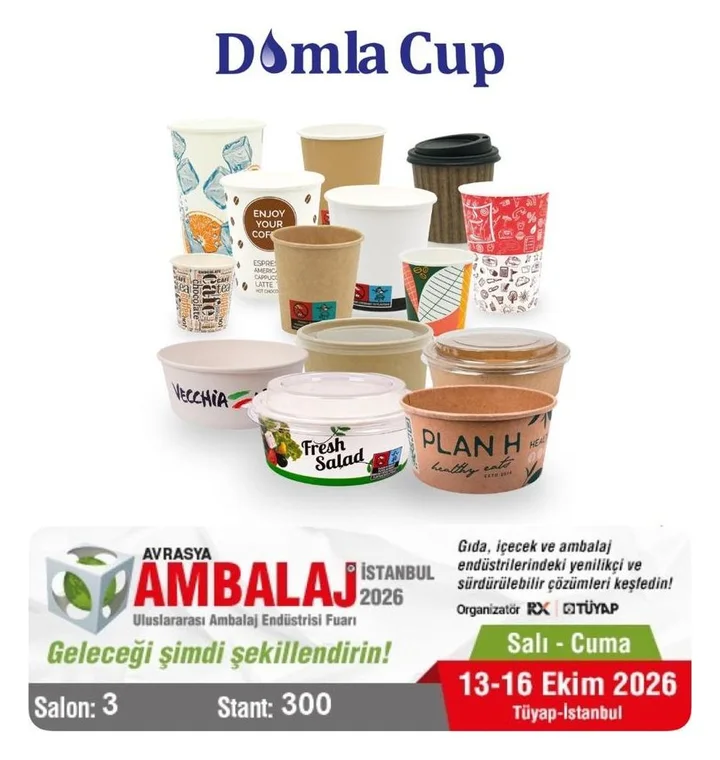 Damla Cup ürünleri ve Avrasya Ambalaj İstanbul 2026 bilgileri: 13–16 Ekim 2026, Tüyap İstanbul, Salon 3, Stant 300